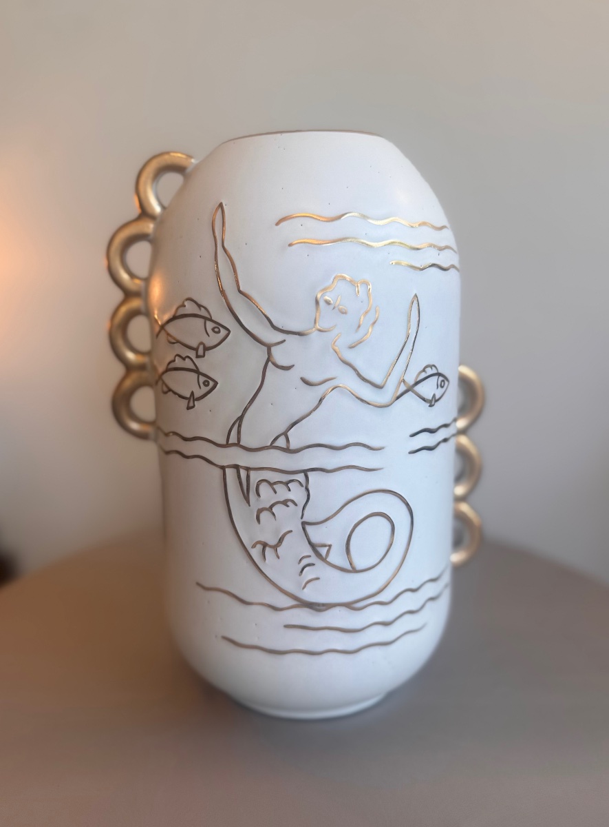 Art Deco Vase Boch Kéramis / Raymond Chevallier  « sirène » Enameled Earthenware -photo-2