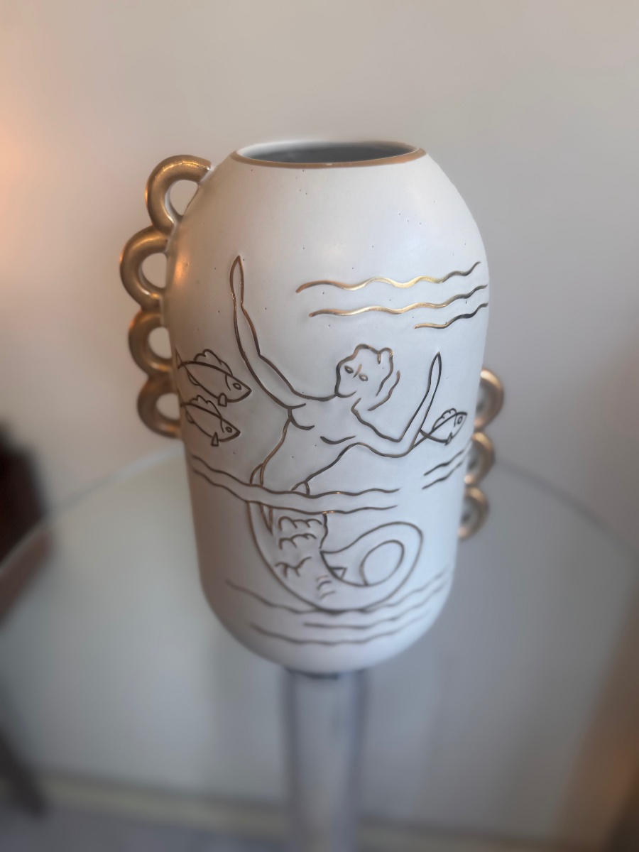 Art Deco Vase Boch Kéramis / Raymond Chevallier  « sirène » Enameled Earthenware -photo-3