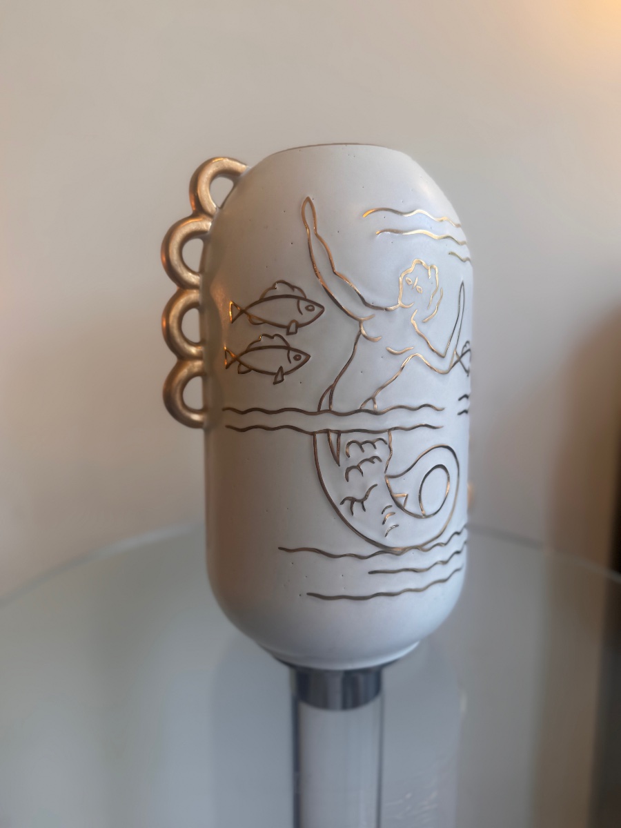 Art Deco Vase Boch Kéramis / Raymond Chevallier  « sirène » Enameled Earthenware -photo-4