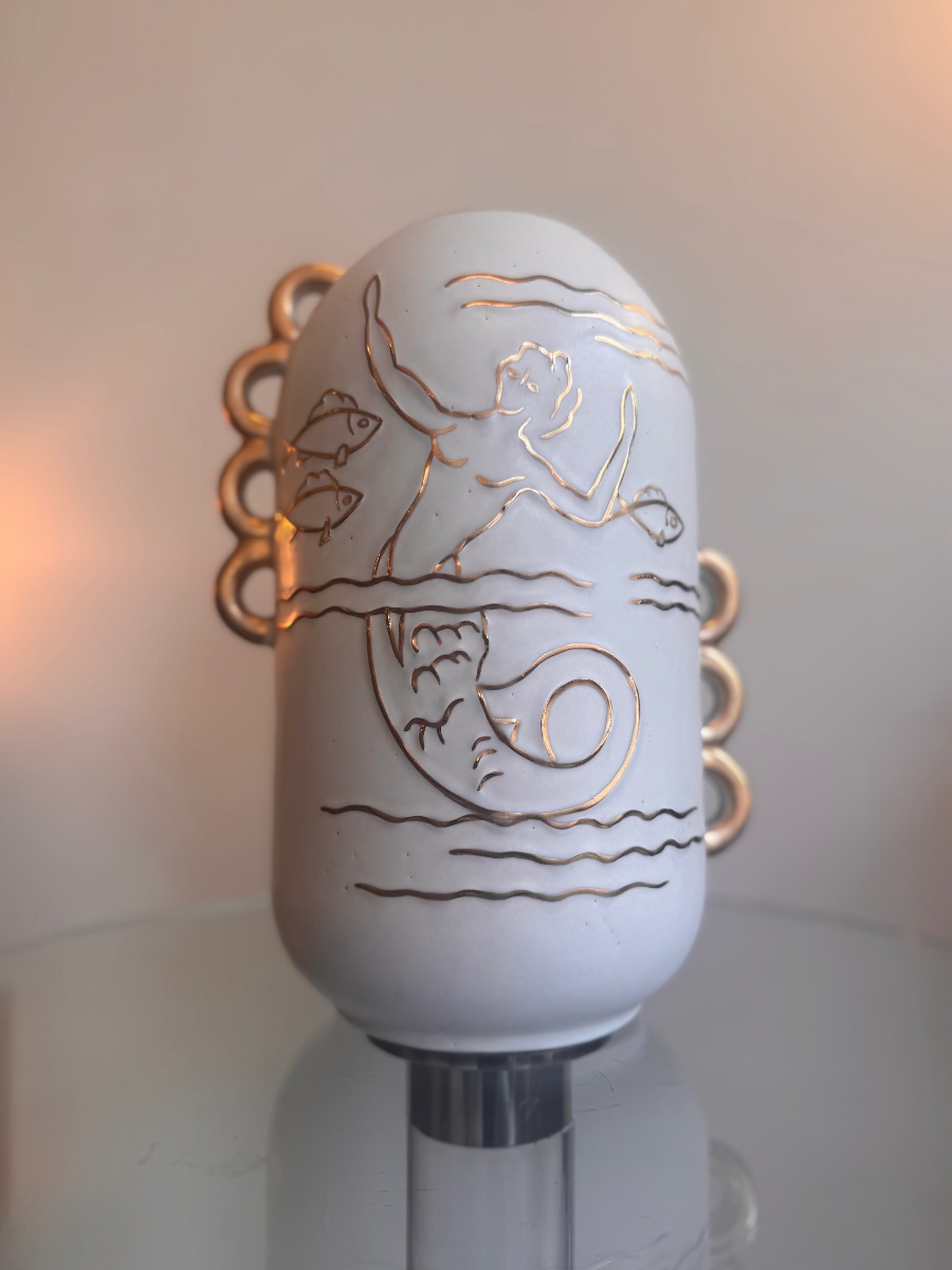 Art Deco Vase Boch Kéramis / Raymond Chevallier  « sirène » Enameled Earthenware -photo-1