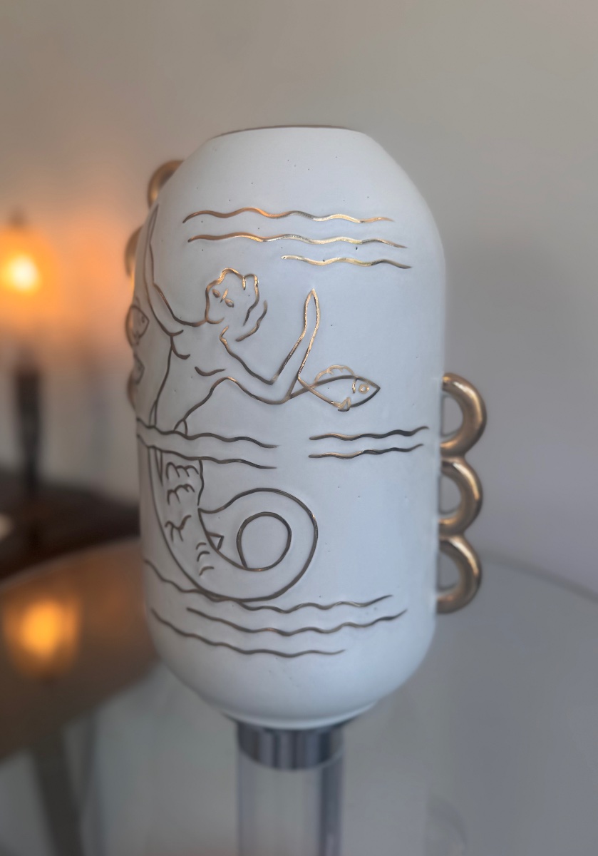 Art Deco Vase Boch Kéramis / Raymond Chevallier  « sirène » Enameled Earthenware -photo-2