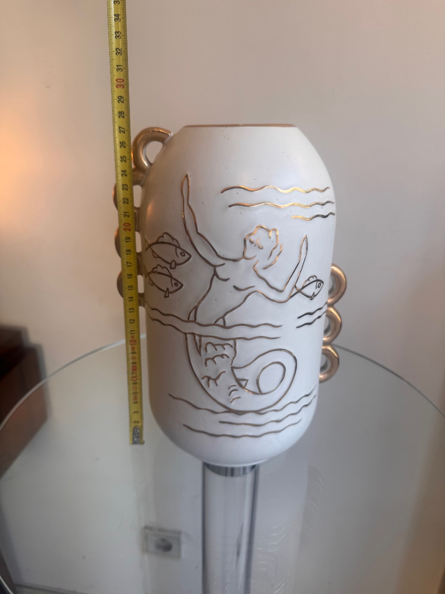 Art Deco Vase Boch Kéramis / Raymond Chevallier  « sirène » Enameled Earthenware -photo-7