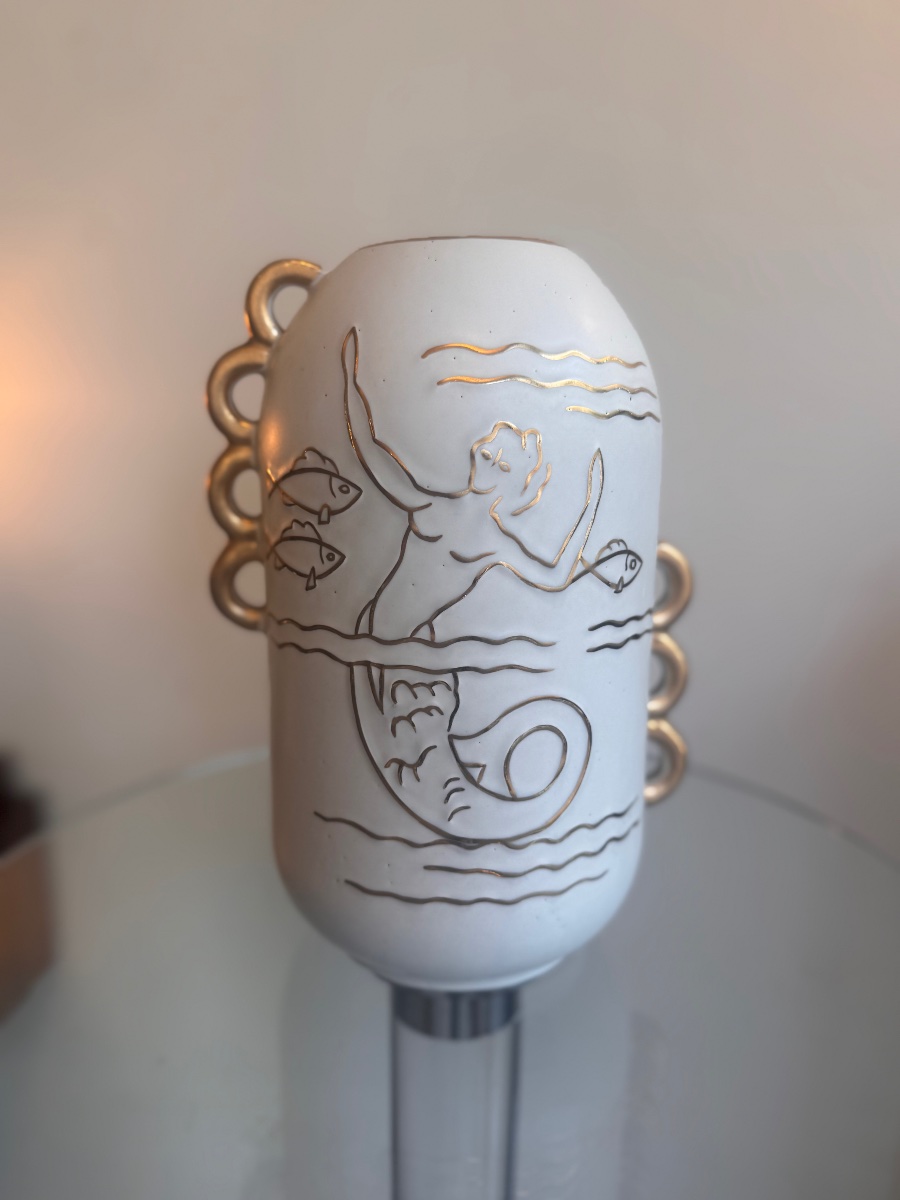 Art Deco Vase Boch Kéramis / Raymond Chevallier  « sirène » Enameled Earthenware 