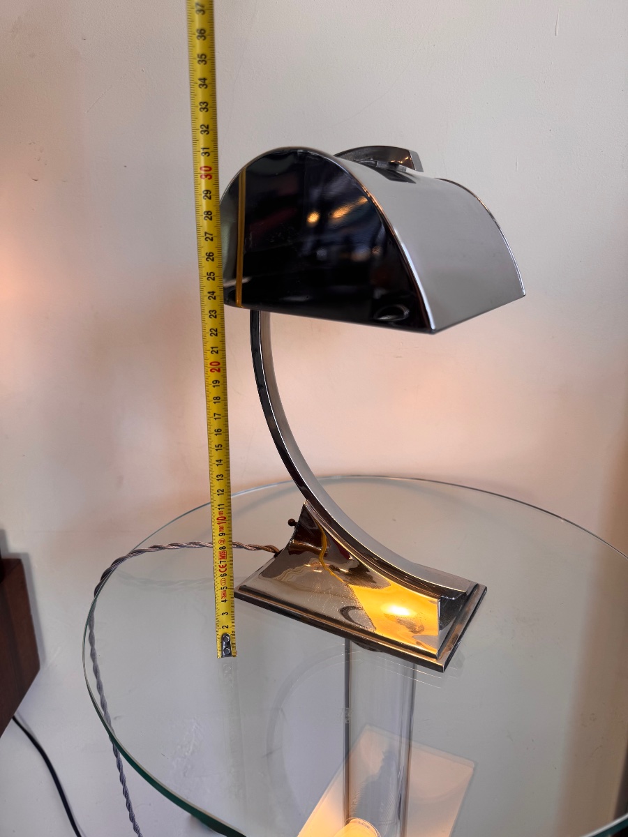 Lampe de bureau Art Déco Moderniste en métal chromé et pied courbé ( lampes art deco 1930 ) 40 -photo-5