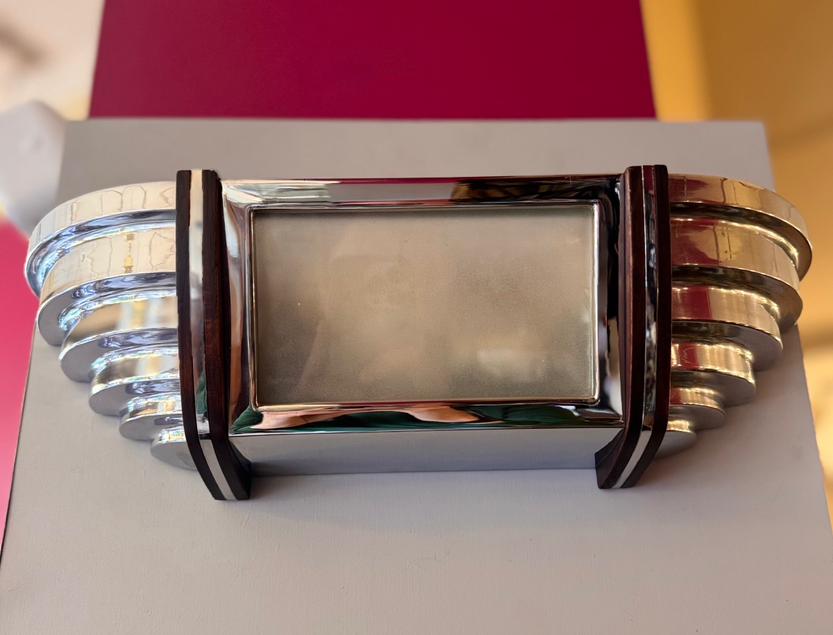 Pair Of Art Deco Modernist Sconces In Chromed Metal And Rosewood ( Art Deco Sconce 1930 )-photo-2