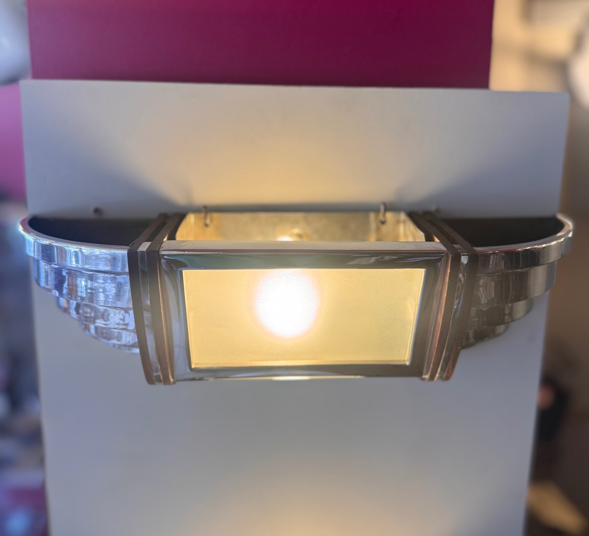Pair Of Art Deco Modernist Sconces In Chromed Metal And Rosewood ( Art Deco Sconce 1930 )-photo-5