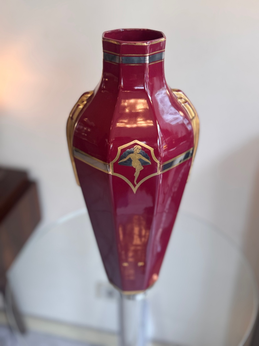 Large Art Deco Ceramic Vase From Tours Signed Georges / Sainte Radegonde ( Art Deco 1930 )-photo-2