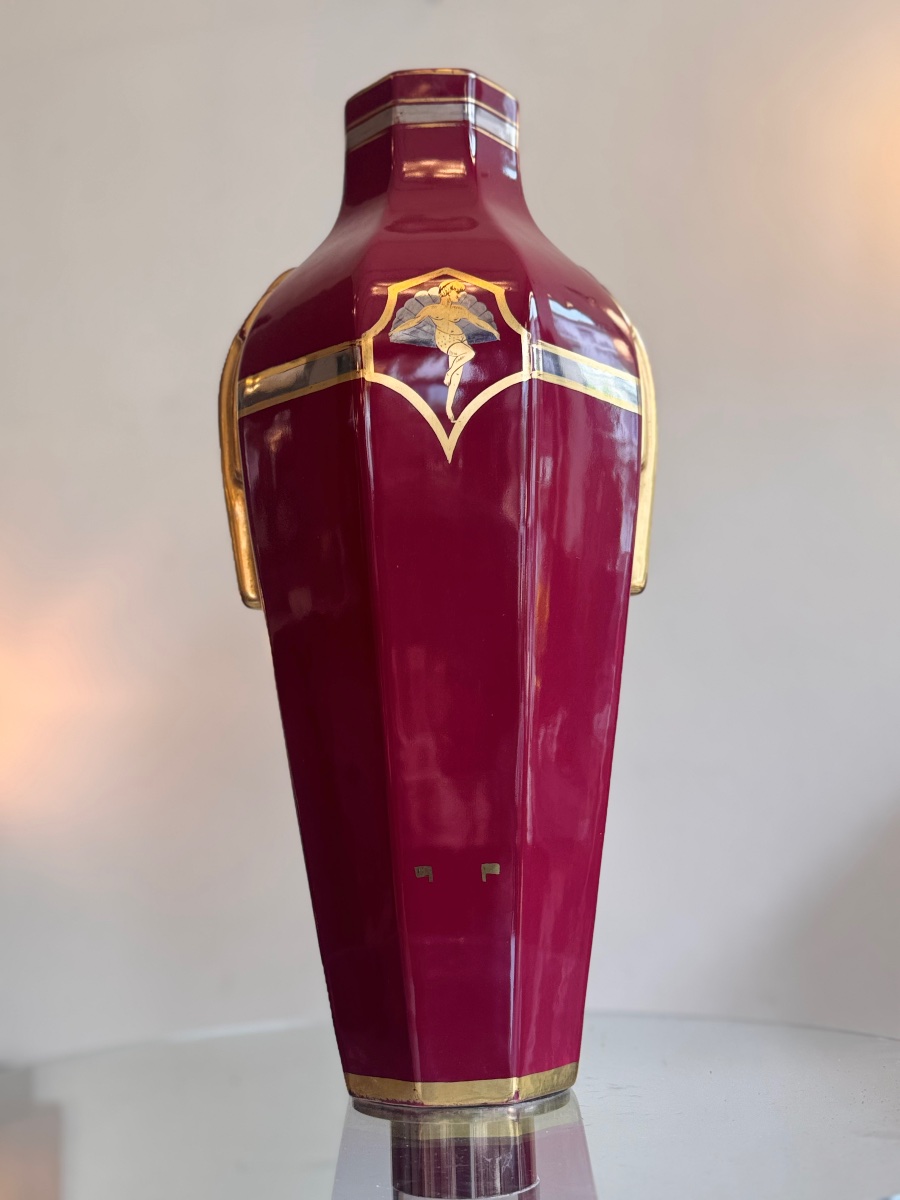 Large Art Deco Ceramic Vase From Tours Signed Georges / Sainte Radegonde ( Art Deco 1930 )-photo-3