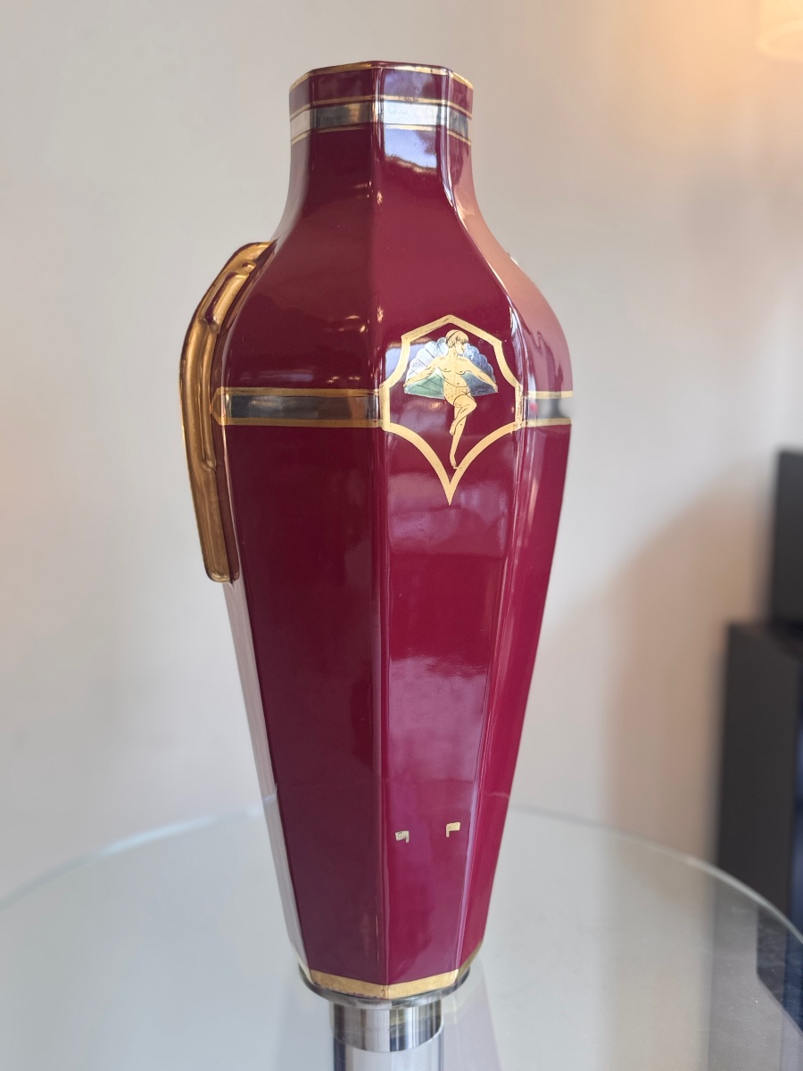 Large Art Deco Ceramic Vase From Tours Signed Georges / Sainte Radegonde ( Art Deco 1930 )-photo-4