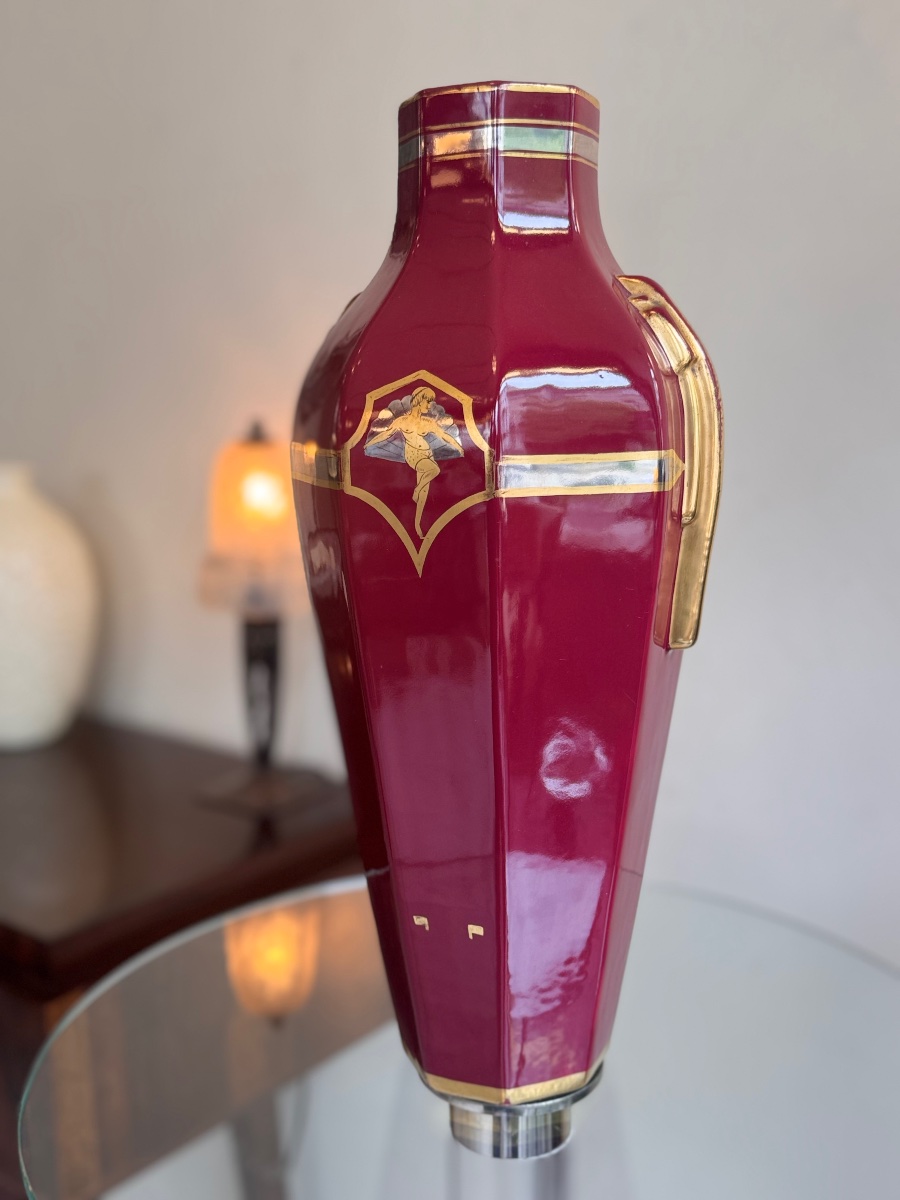 Large Art Deco Ceramic Vase From Tours Signed Georges / Sainte Radegonde ( Art Deco 1930 )-photo-1