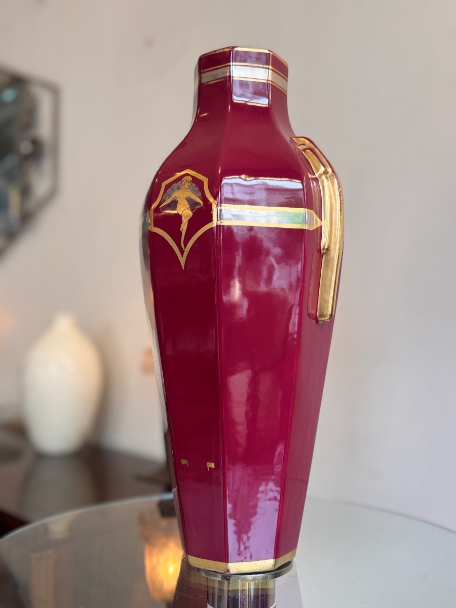 Large Art Deco Ceramic Vase From Tours Signed Georges / Sainte Radegonde ( Art Deco 1930 )-photo-2