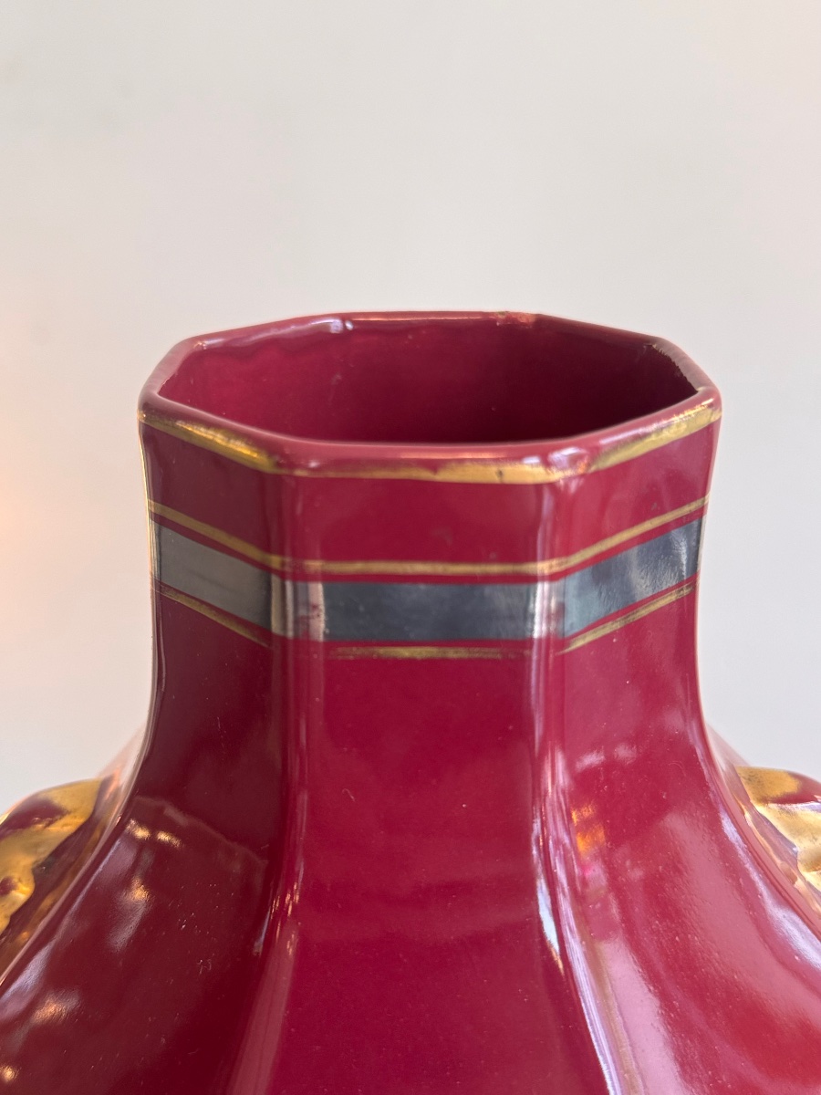 Large Art Deco Ceramic Vase From Tours Signed Georges / Sainte Radegonde ( Art Deco 1930 )-photo-3