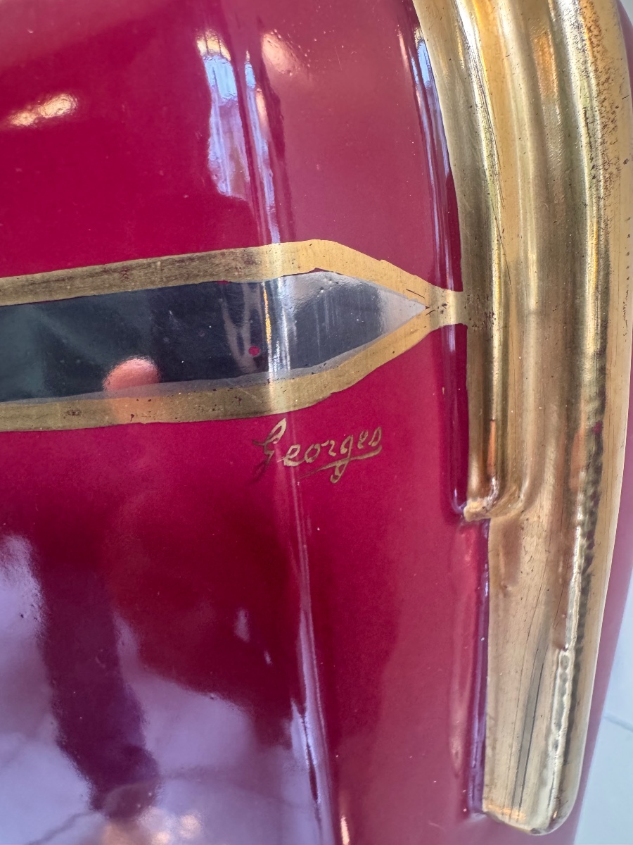 Large Art Deco Ceramic Vase From Tours Signed Georges / Sainte Radegonde ( Art Deco 1930 )-photo-8