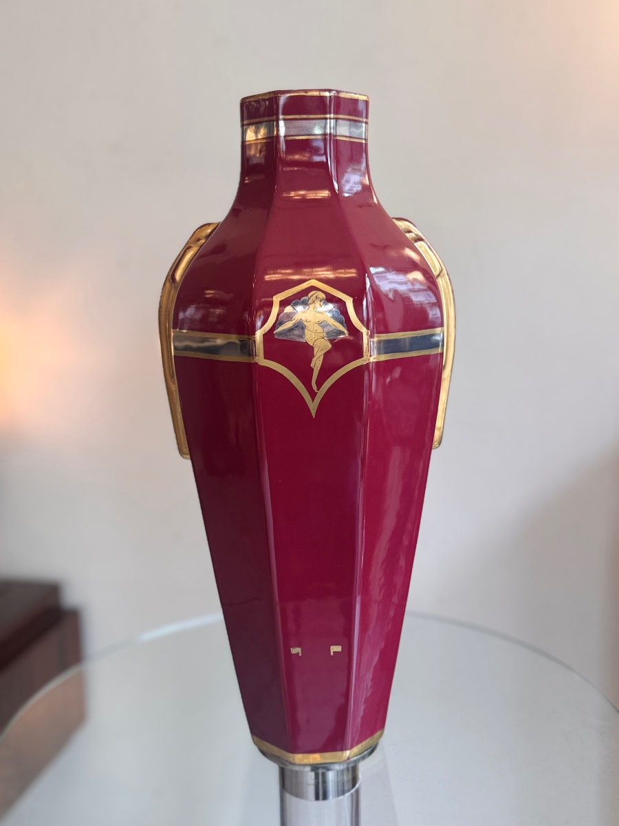 Large Art Deco Ceramic Vase From Tours Signed Georges / Sainte Radegonde ( Art Deco 1930 )