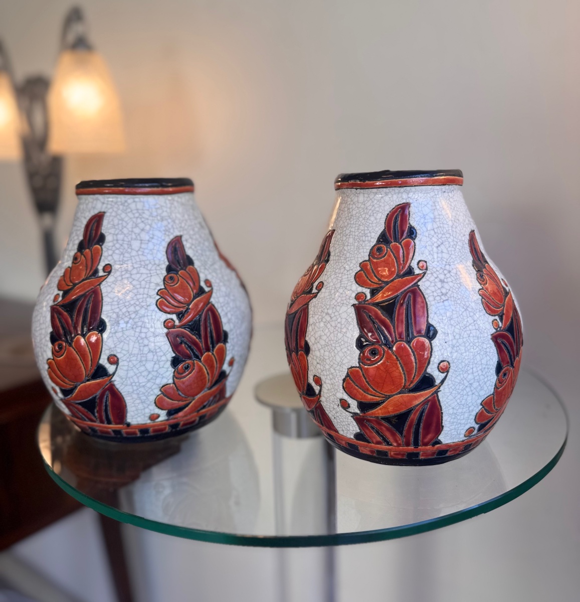 Paire de Vases Art Déco Léon Lambillotte / Boch Kéramis / Catteau Signée et num D. 1065 ( 1930 -photo-3