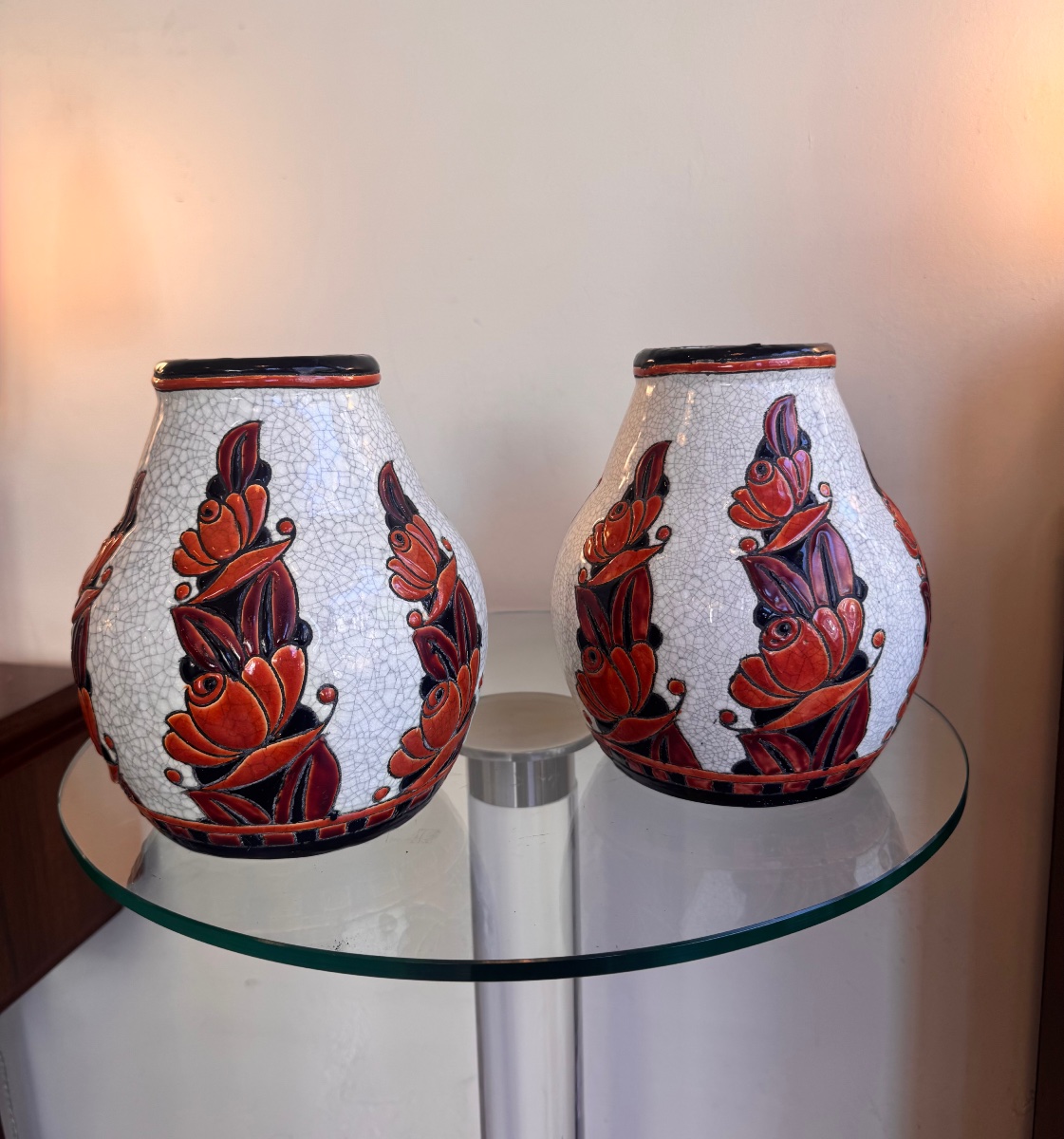 Paire de Vases Art Déco Léon Lambillotte / Boch Kéramis / Catteau Signée et num D. 1065 ( 1930 -photo-5