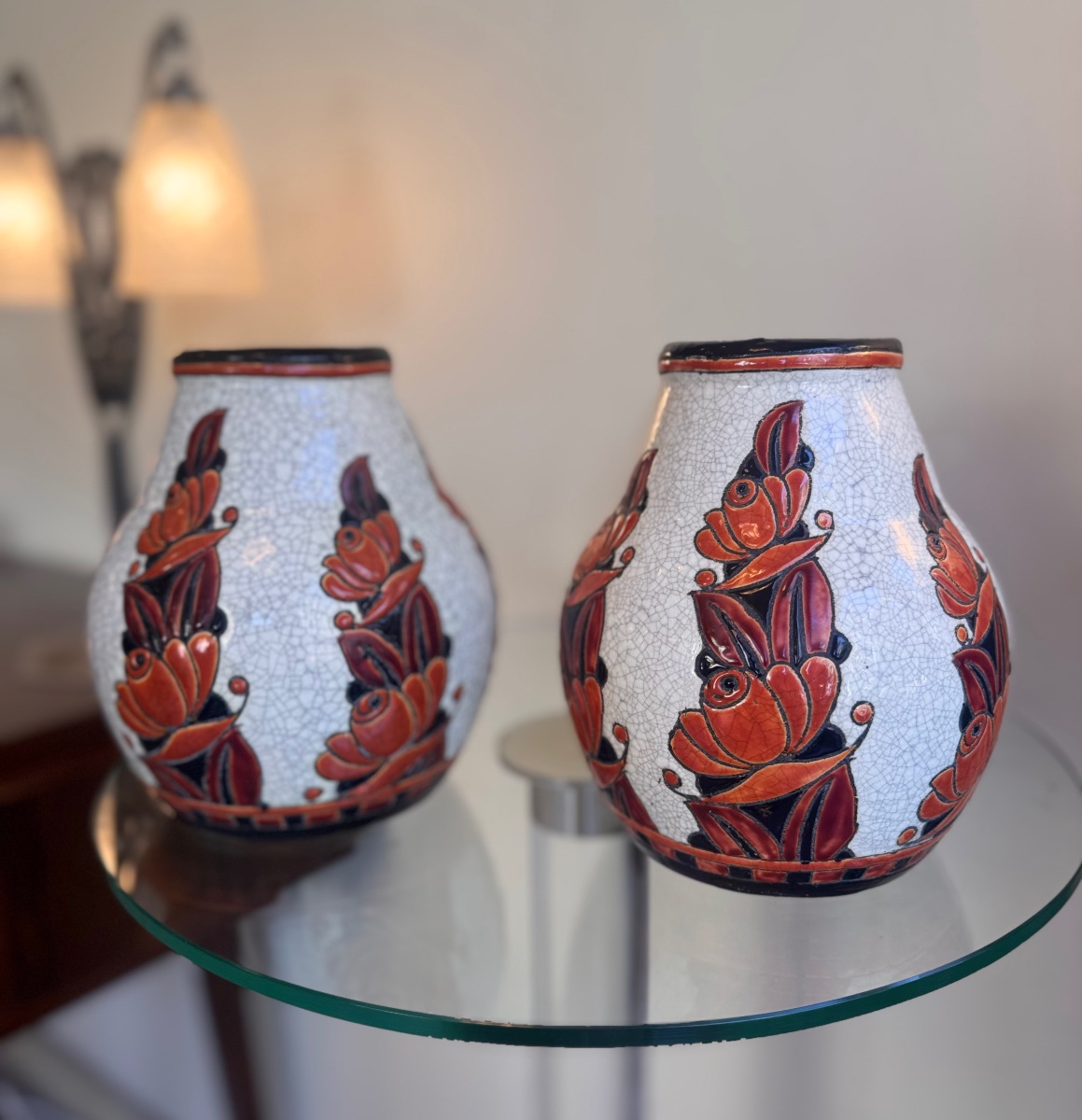 Paire de Vases Art Déco Léon Lambillotte / Boch Kéramis / Catteau Signée et num D. 1065 ( 1930 