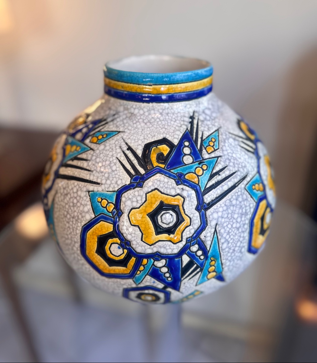Vase Art Déco «  Boule » Boch Frères Kéramis / G. Tecqmenne D.1174 Signé / Cachet  ( deco 1930-photo-2