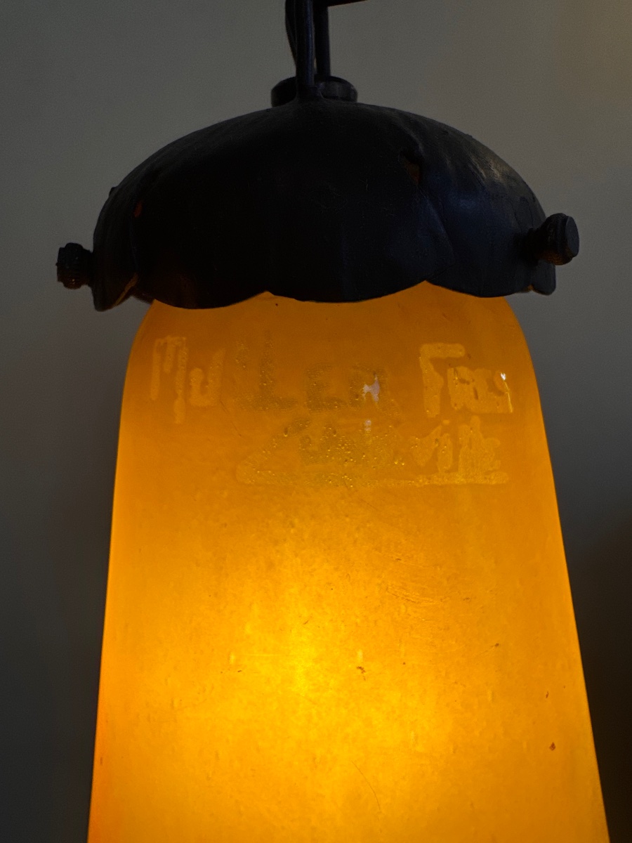 Art Nouveau–art Deco Transition-style Lamp With Double Tulip Shades, Signed Müller Frères (1930s Art Deco Lamps)-photo-7