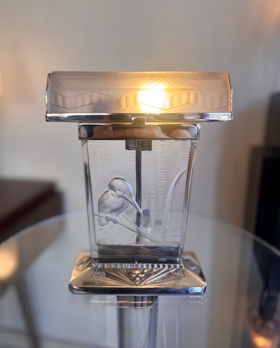 Lampe Art Déco Müller Frères et Georges Viarmé Signée / bronze nickelé ( lampes art deco 1930 