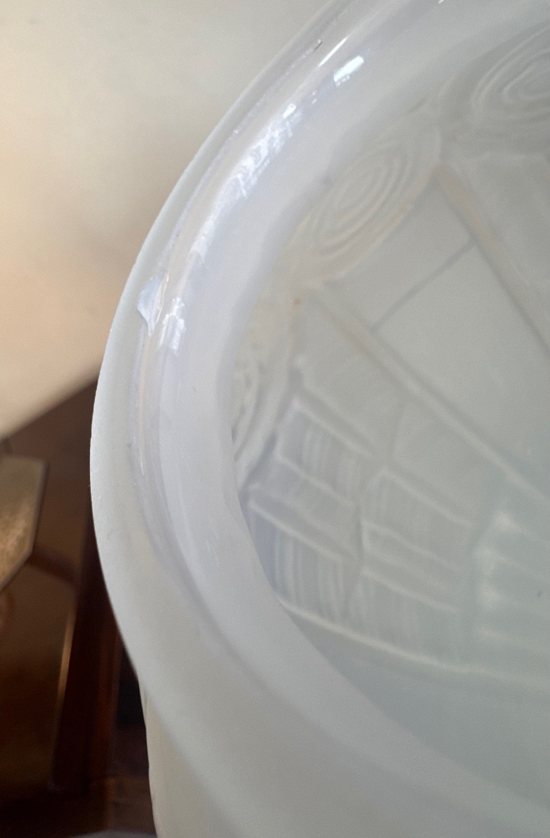 Art Deco "roses" Vase (large) In Opalescent Glass, Signed A. Hunebelle (art Deco, 1930)-photo-4