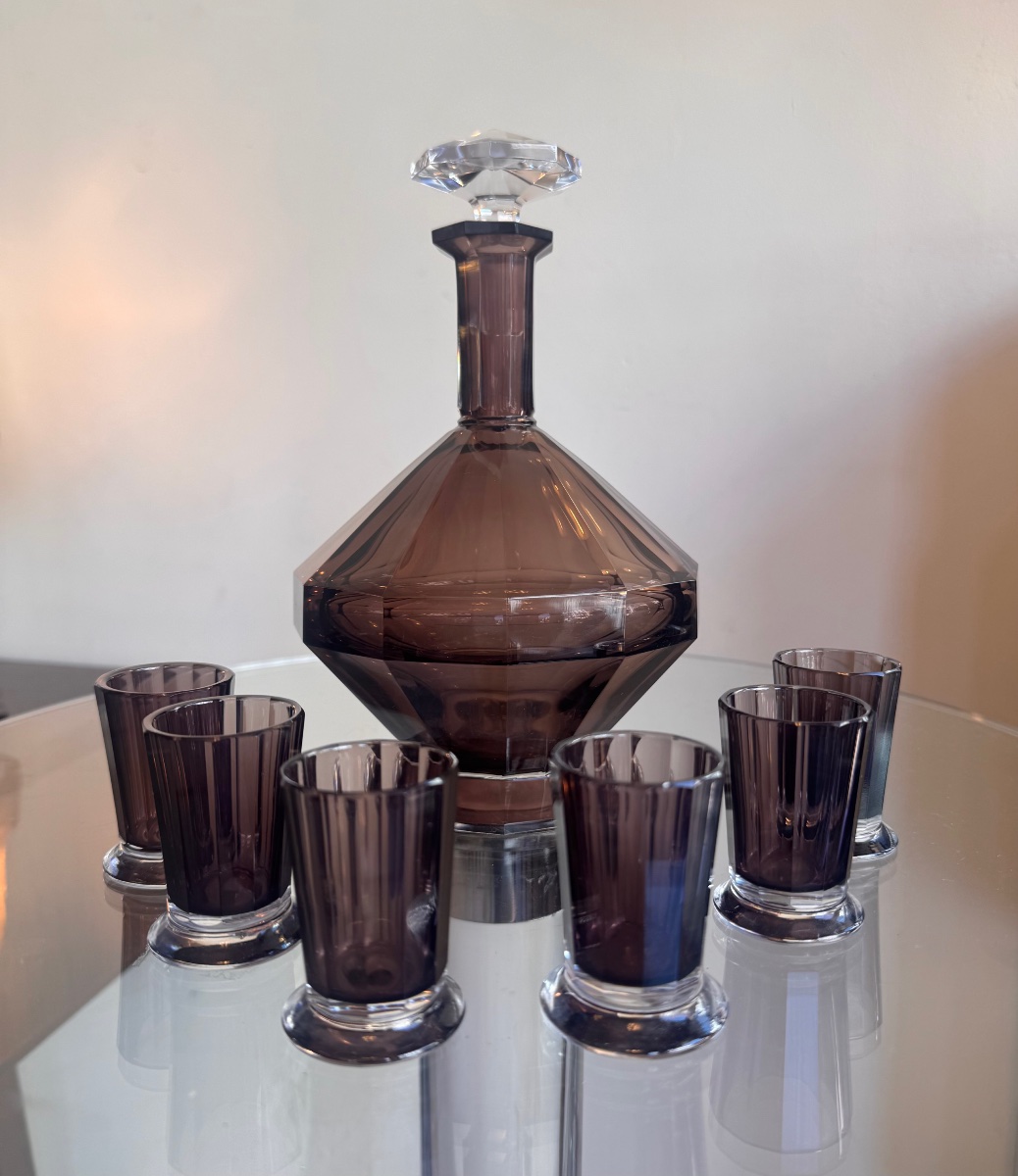 Art Deco “montmartre” Liqueur Set In Cut Crystal By Val Saint Lambert (1930s Art Deco) -photo-2