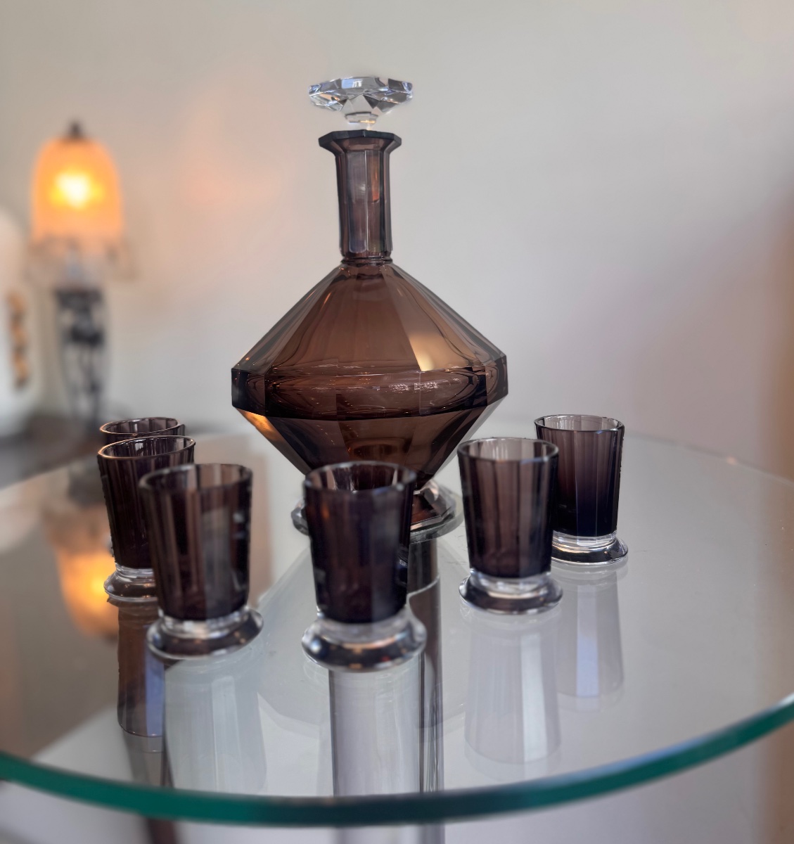 Art Deco “montmartre” Liqueur Set In Cut Crystal By Val Saint Lambert (1930s Art Deco) -photo-4