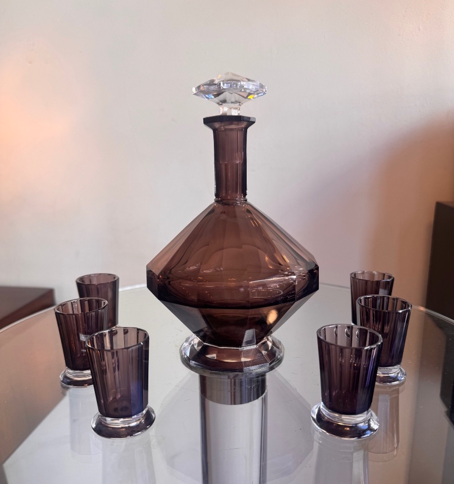 Art Deco “montmartre” Liqueur Set In Cut Crystal By Val Saint Lambert (1930s Art Deco) 