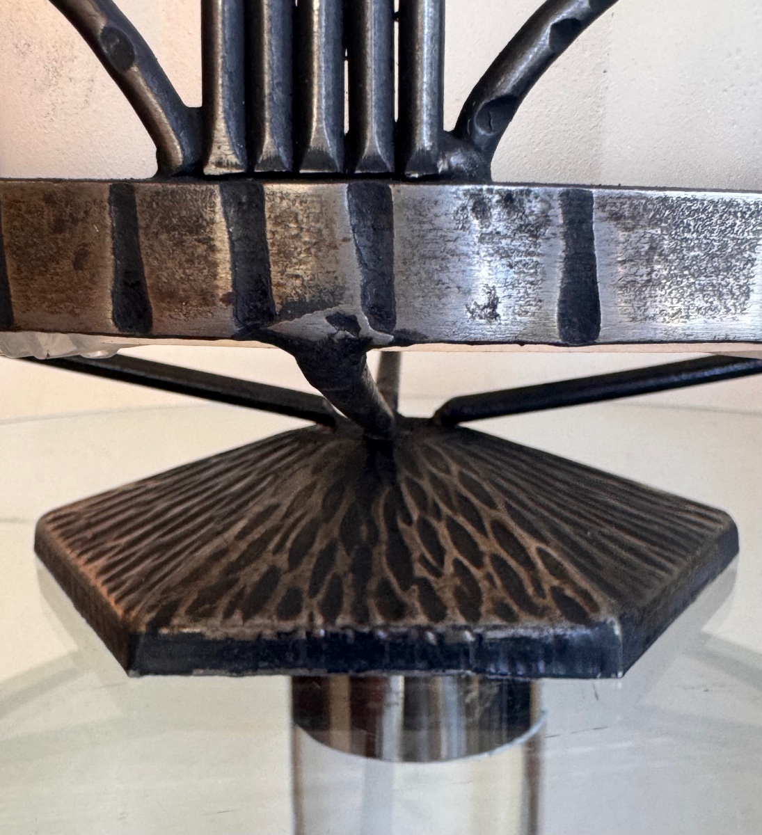 Centre de Table / Vide-poches / Corbeille Art Déco en verre pressé et fer forgé ( deco 1930 ) -photo-5