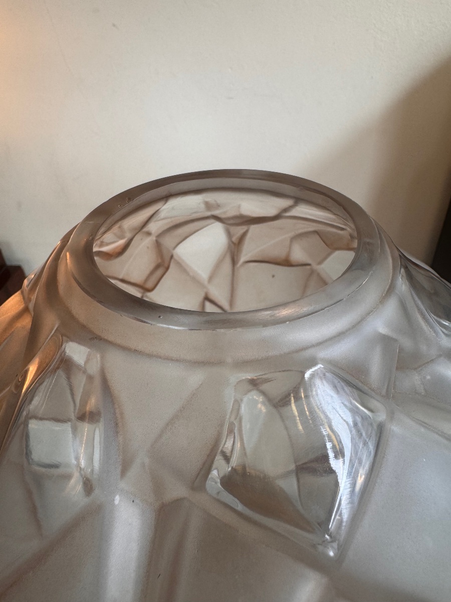 Art Deco "braided Leaves" Ball Vase With Sepia Patina, Signed A. Hunebelle (art Deco, 1930) -photo-5