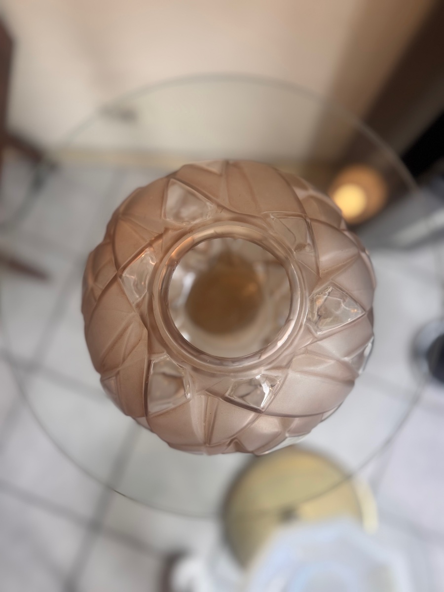 Art Deco "braided Leaves" Ball Vase With Sepia Patina, Signed A. Hunebelle (art Deco, 1930) -photo-8