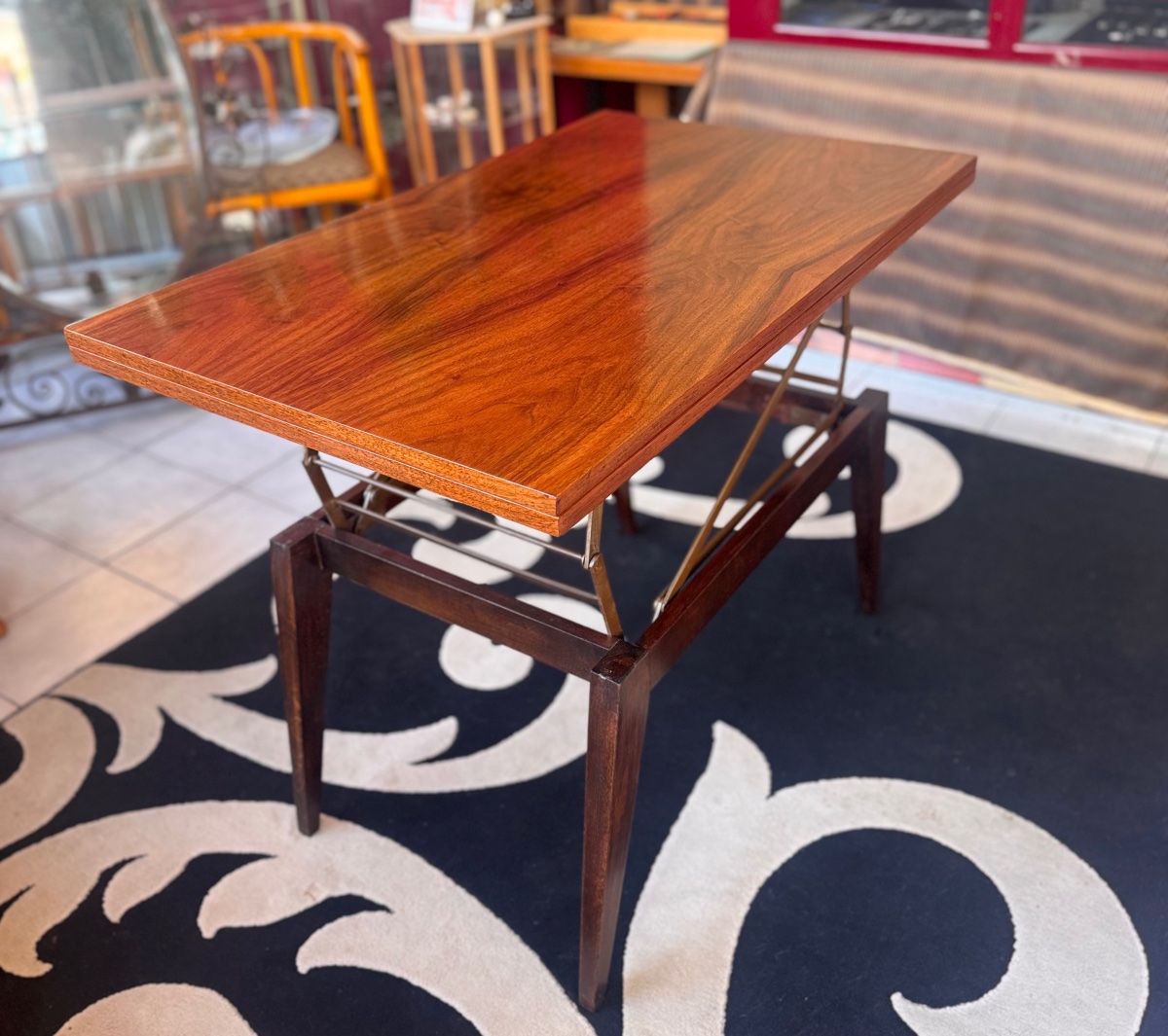 Late Art Deco (1945) Convertible Table In Buffeted Walnut / 4 Positions (1930s Art Deco)-photo-3