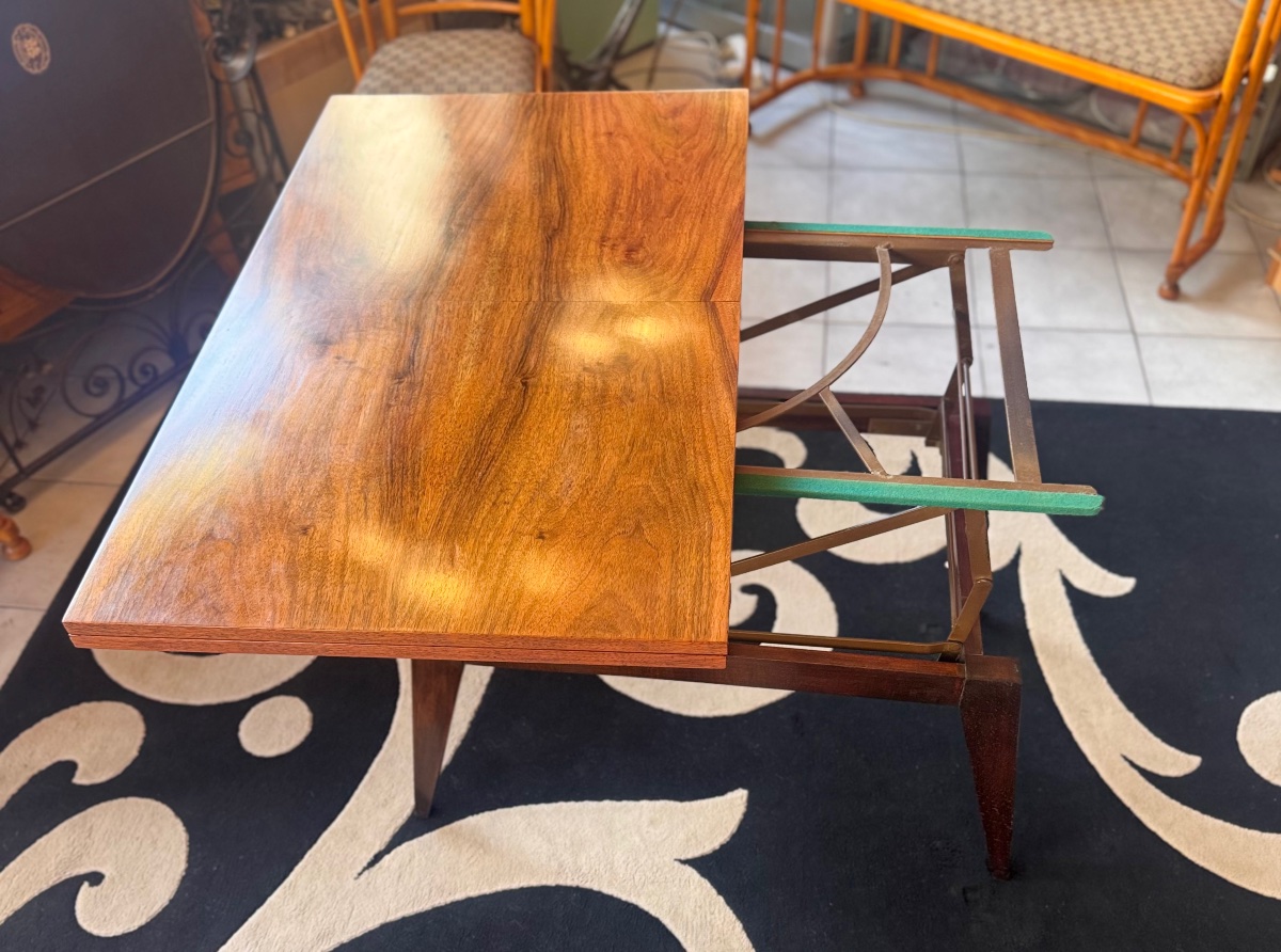 Late Art Deco (1945) Convertible Table In Buffeted Walnut / 4 Positions (1930s Art Deco)-photo-4