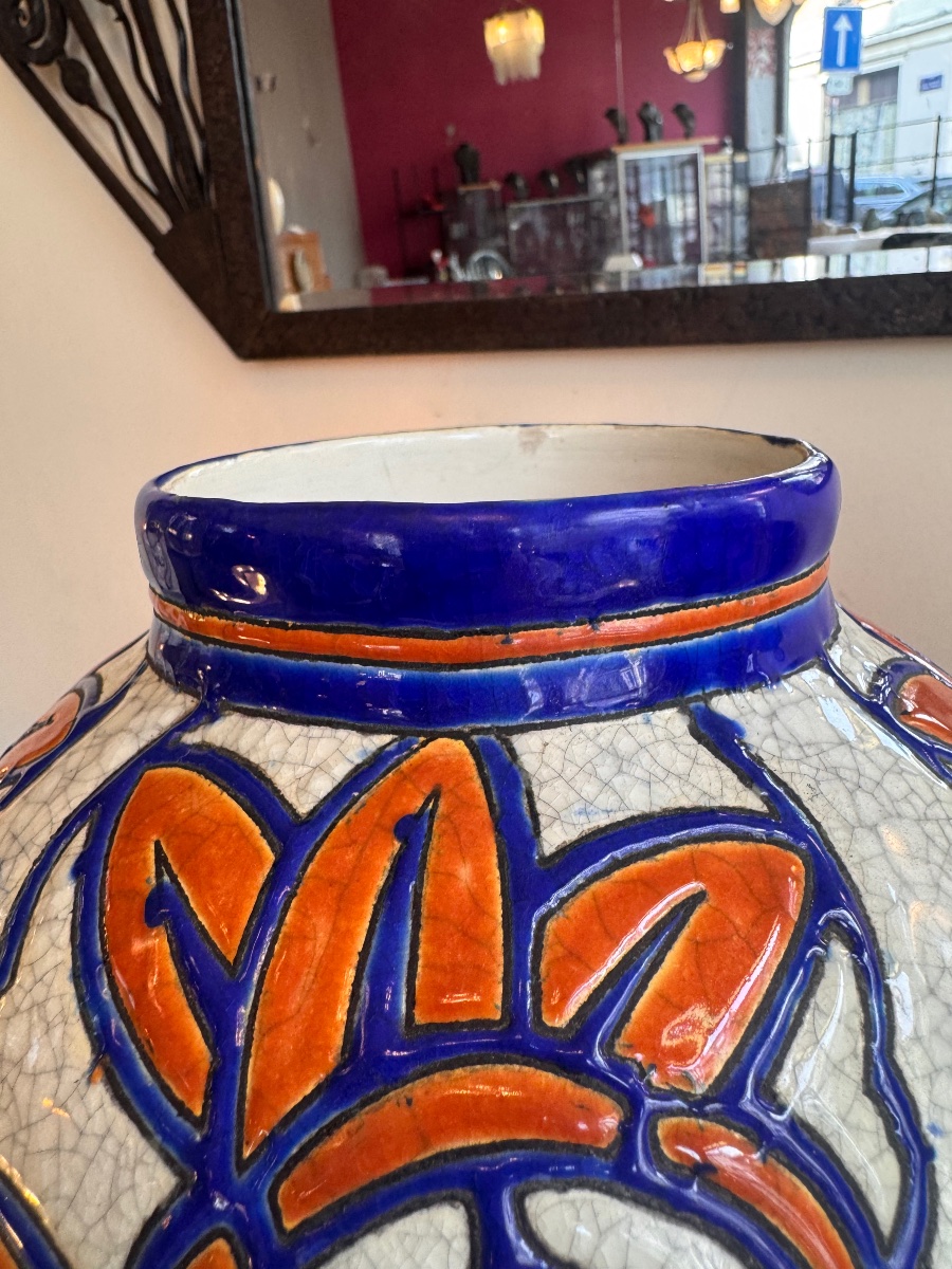 Grande Paire de Vases Art Déco Georges Tecqmenne / Boch Frères Kéramis Signée ( deco 1930 ) -photo-4