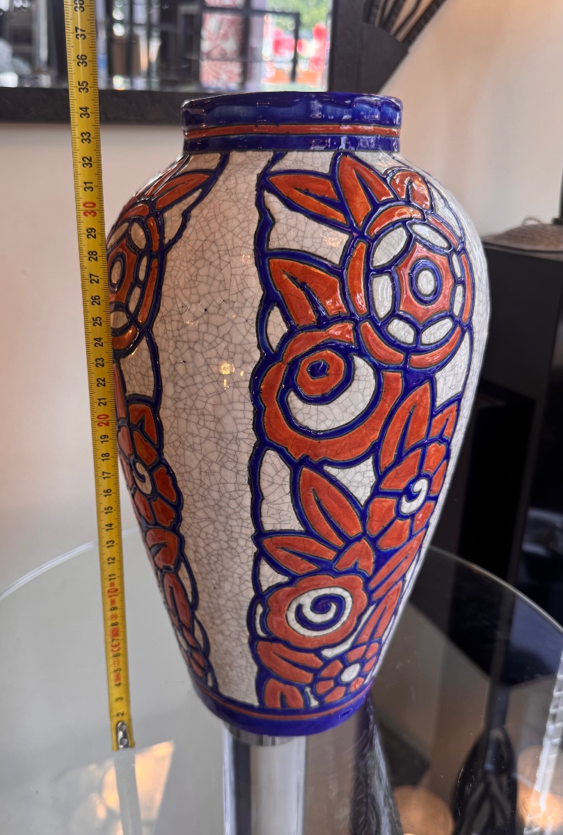 Grande Paire de Vases Art Déco Georges Tecqmenne / Boch Frères Kéramis Signée ( deco 1930 ) -photo-7