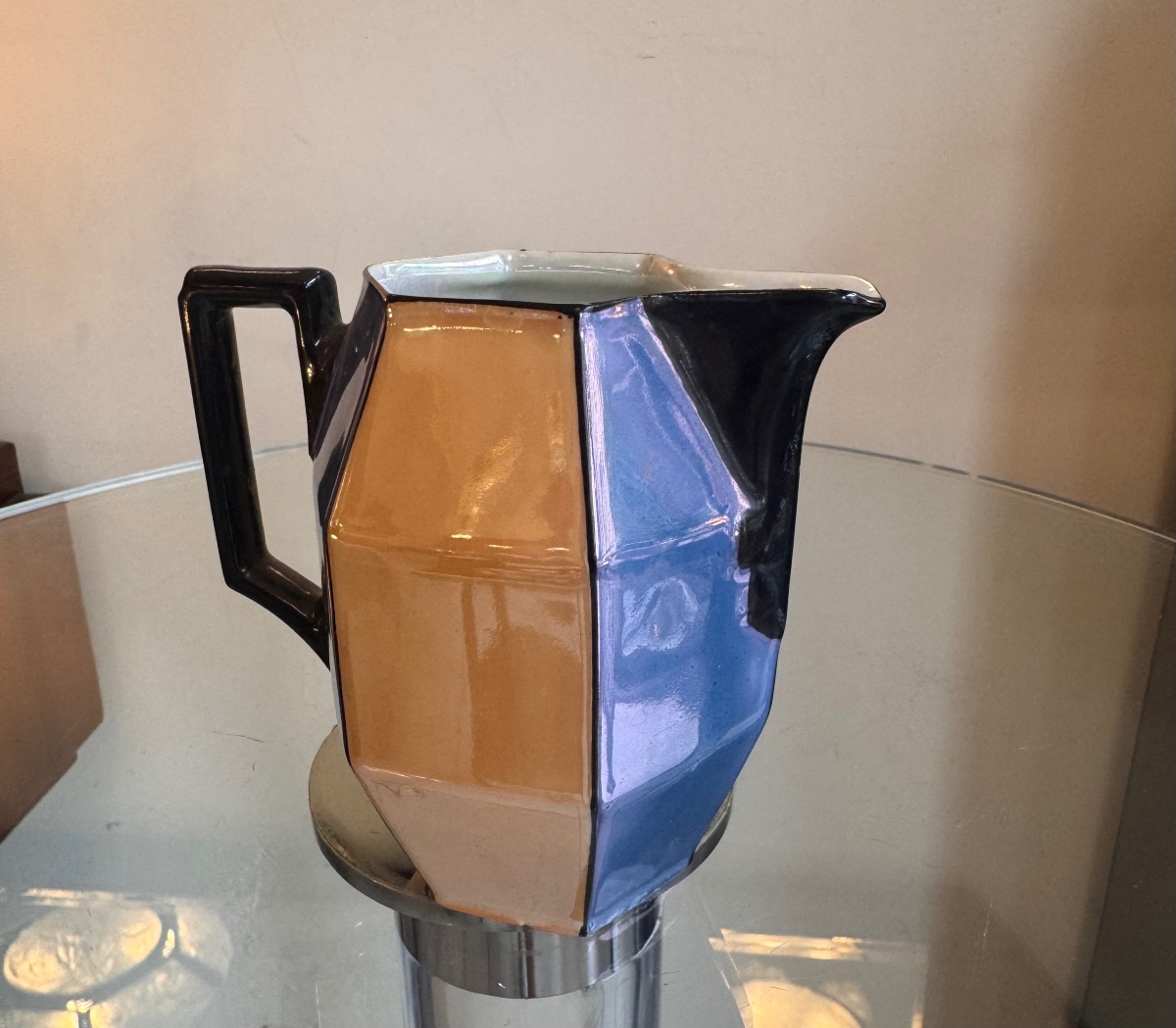 Service à Café / Thé Art Déco Signé «  Union K » en porcelaine irisée à formes géométriques -photo-4