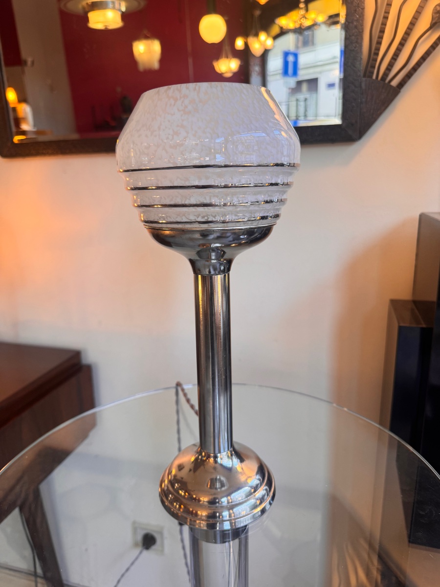 Modernist Art Deco Lamp Made Of Clichy Glass / Chrome-plated Aluminum, Circa 1935 (art Deco, 1930s) -photo-6
