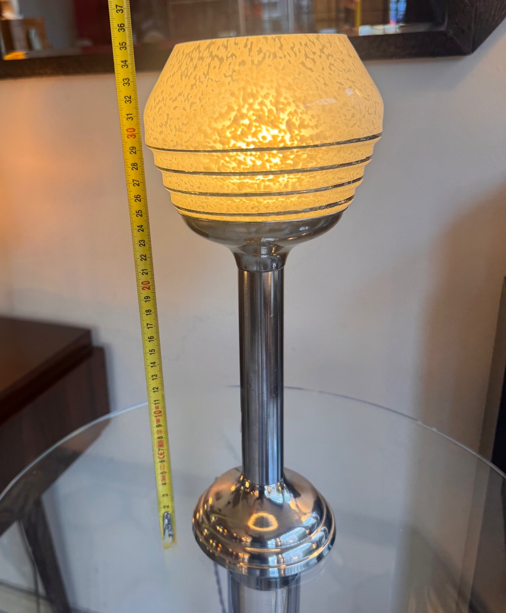 Modernist Art Deco Lamp Made Of Clichy Glass / Chrome-plated Aluminum, Circa 1935 (art Deco, 1930s) -photo-7
