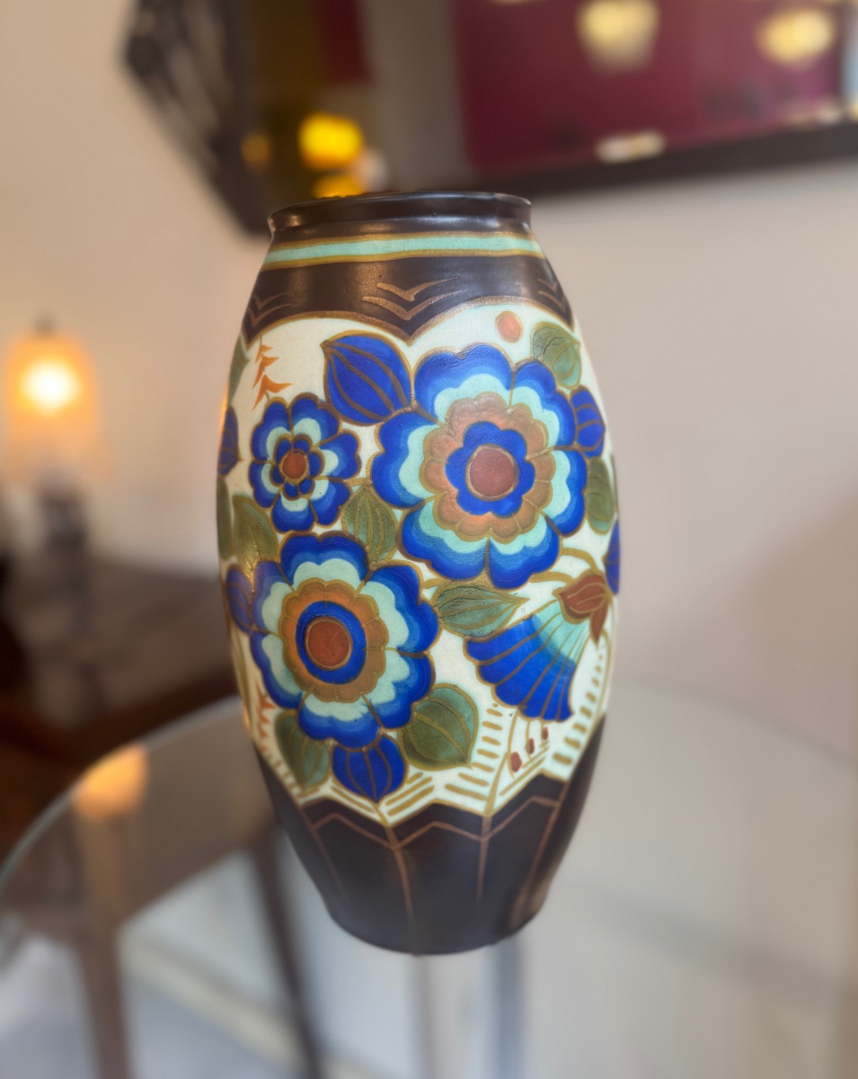 Vase Art Déco Boch Frères Kéramis / Catteau : Faïence aux émaux mats Signé / Cachet ( deco 1930-photo-2