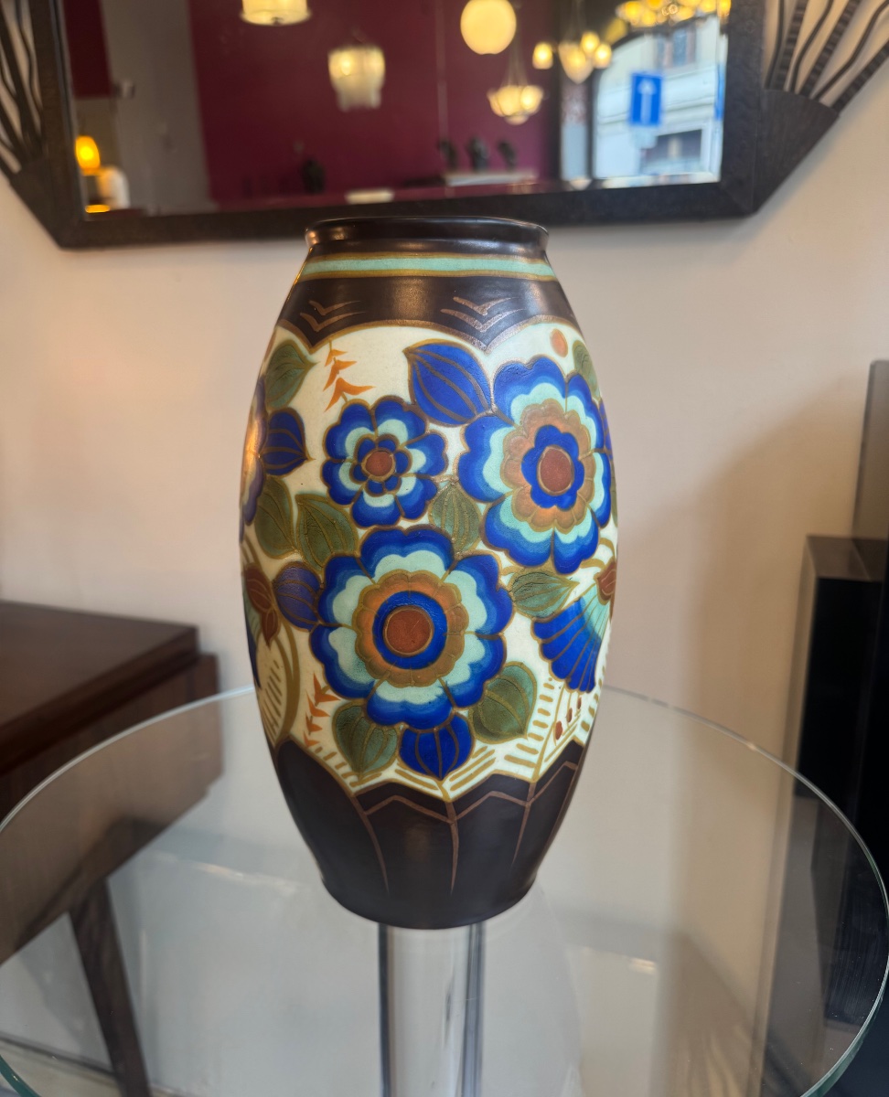 Vase Art Déco Boch Frères Kéramis / Catteau : Faïence aux émaux mats Signé / Cachet ( deco 1930-photo-3