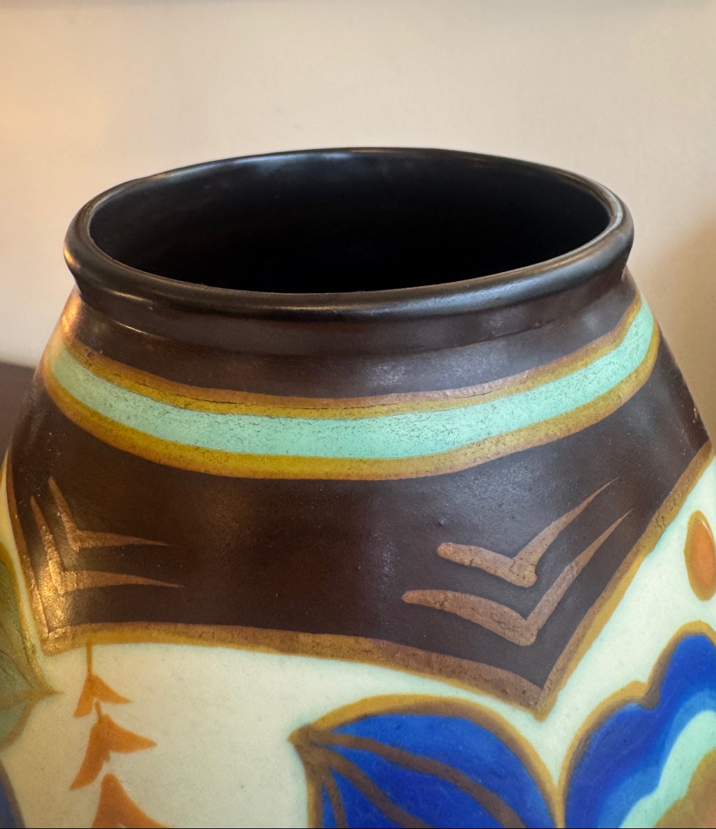 Vase Art Déco Boch Frères Kéramis / Catteau : Faïence aux émaux mats Signé / Cachet ( deco 1930-photo-2
