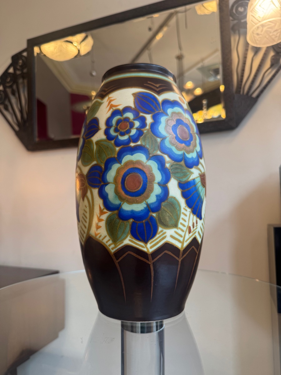 Vase Art Déco Boch Frères Kéramis / Catteau : Faïence aux émaux mats Signé / Cachet ( deco 1930-photo-4