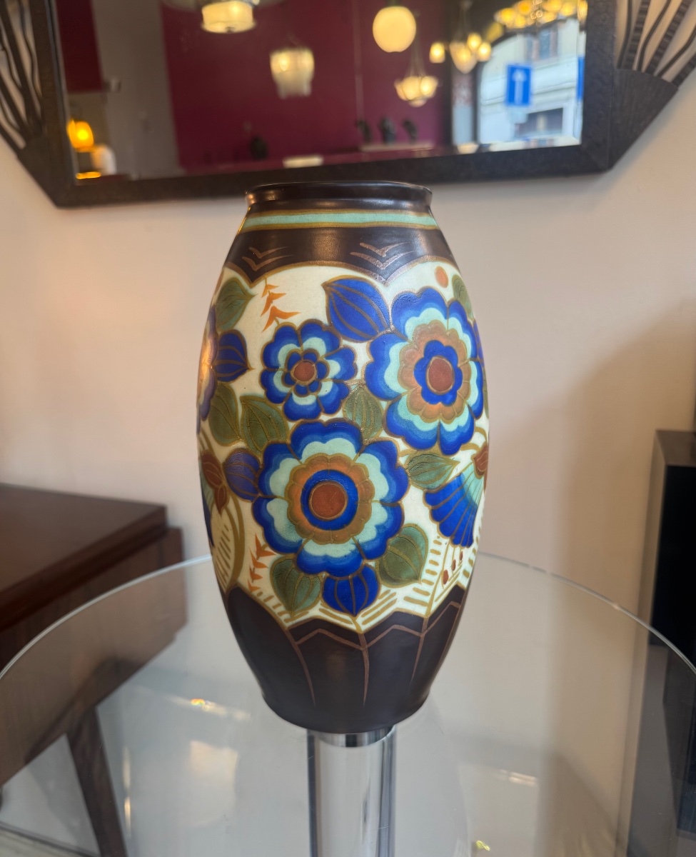 Vase Art Déco Boch Frères Kéramis / Catteau : Faïence aux émaux mats Signé / Cachet ( deco 1930-photo-6