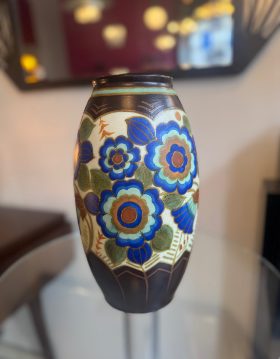 Vase Art Déco Boch Frères Kéramis / Catteau : Faïence aux émaux mats Signé / Cachet ( deco 1930