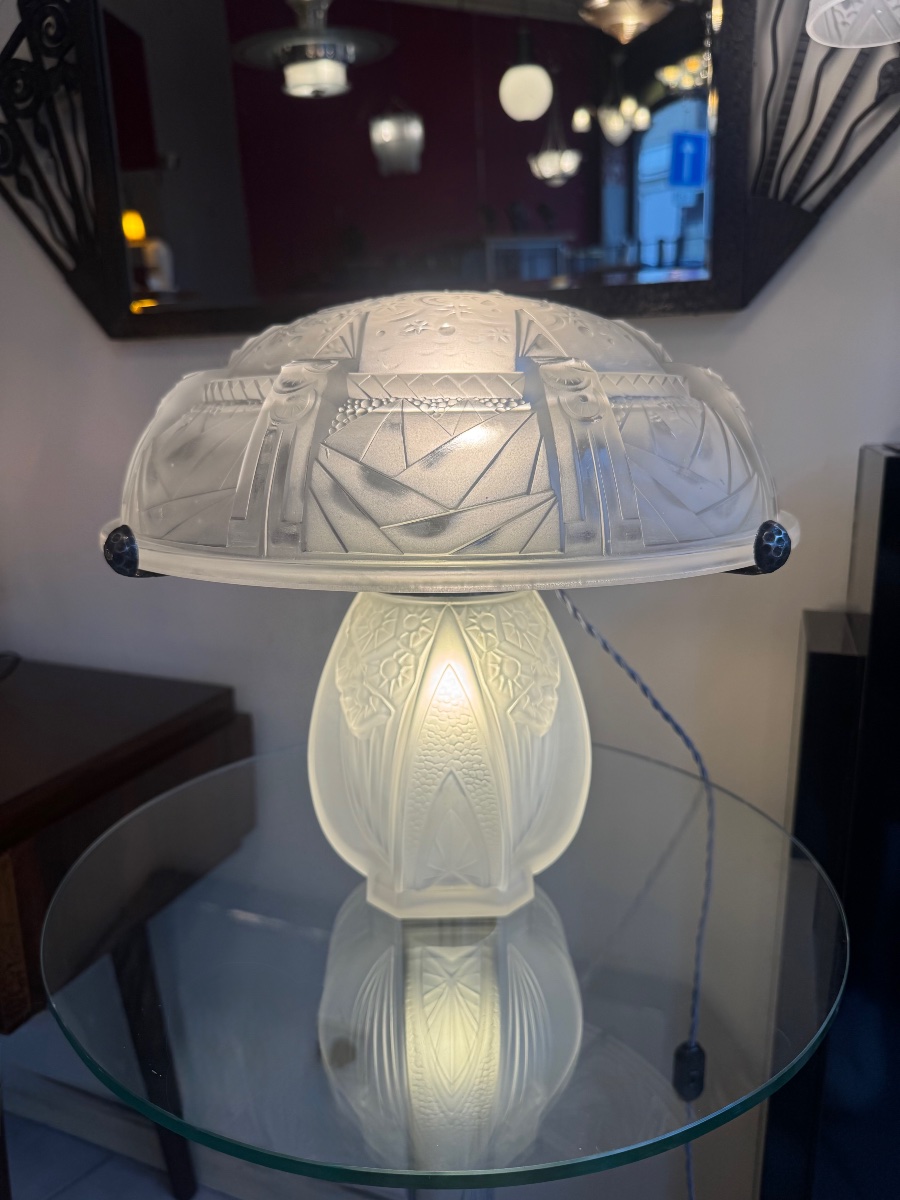 Importante Lampe Art Déco «  La Nuit Étoilée » à double éclairage Signée Müller Frères ( 1930 )-photo-2