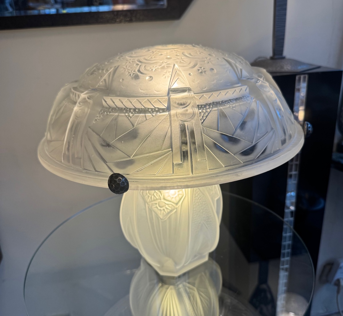 Importante Lampe Art Déco «  La Nuit Étoilée » à double éclairage Signée Müller Frères ( 1930 )-photo-3