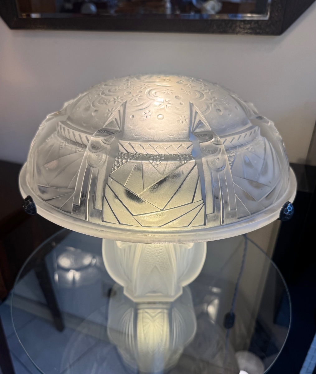 Importante Lampe Art Déco «  La Nuit Étoilée » à double éclairage Signée Müller Frères ( 1930 )-photo-4