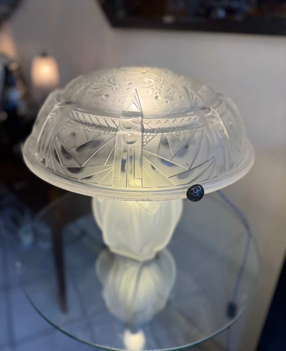 Importante Lampe Art Déco «  La Nuit Étoilée » à double éclairage Signée Müller Frères ( 1930 )-photo-1