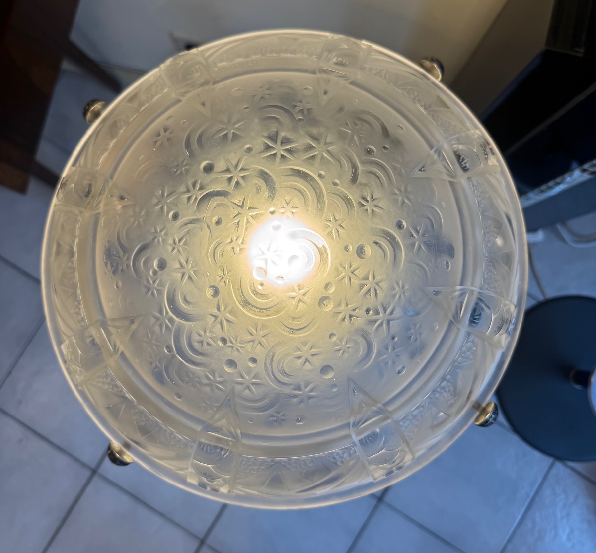 Importante Lampe Art Déco «  La Nuit Étoilée » à double éclairage Signée Müller Frères ( 1930 )-photo-3
