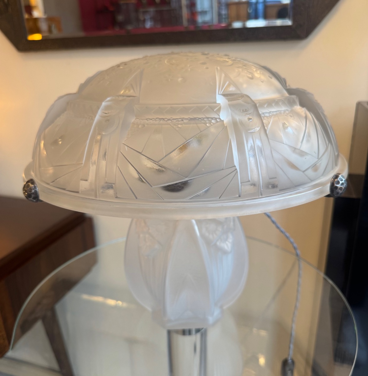 Importante Lampe Art Déco «  La Nuit Étoilée » à double éclairage Signée Müller Frères ( 1930 )-photo-6